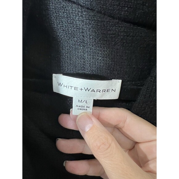 White + Warren Women Black Cashmere Cowl Neck Poncho Dolman Style Sweater M/L - Picture 3 of 11